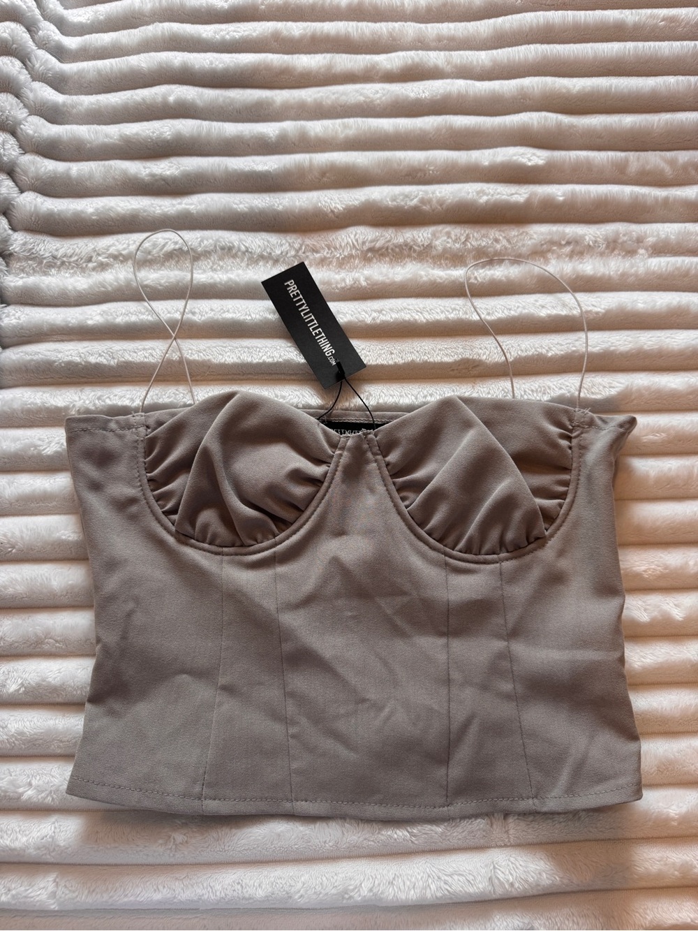 PrettyLittleThing Taupe Bustier Crop Top with thin Straps